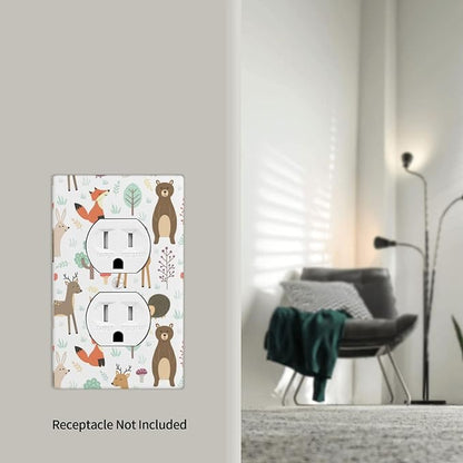 Cartoon Animal Deer Bear Fox Light Switch Cover Decorative Duplex Electrical Outlet Plastic Wall Plate Outlet Cover for Women Girls Bedroom Kitchen Living Room Decor 4.5 * 2.76