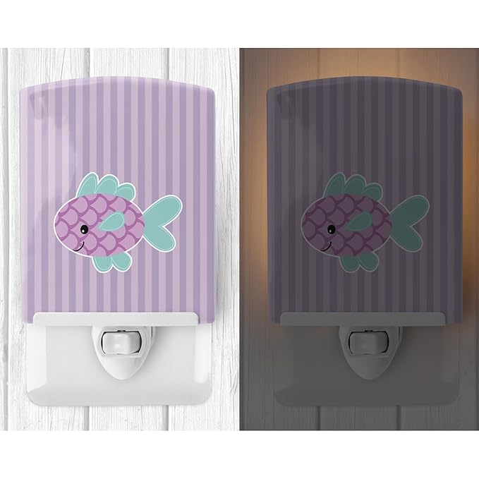 Caroline's Treasures BB7128CNL Purple Fish Ceramic Night Light Compact, UL-Certified, Ideal for Bedroom, Bathroom, Nursery, Hallway, Kitchen, 6x4x3, Multicolor