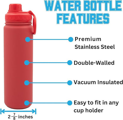 Georgia Bulldogs Water Bottle - Red Double Walled Stainless Steel 24 oz Keeps Drinks Cold or Hot