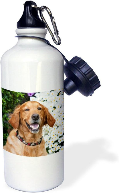 3dRose "Portrait of a happy Golden Retriever dog NA02 ZMU0158 Zandria Muench Beraldo" Sports Water Bottle, 21 oz, White