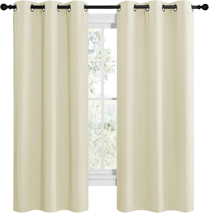 NICETOWN Kitchen Curtains for Decoration, Thermal Insulated Grommet Room Darkening Draperies/Panels for Laundry (Beige, 2 Panels, W42 x L68 inches)