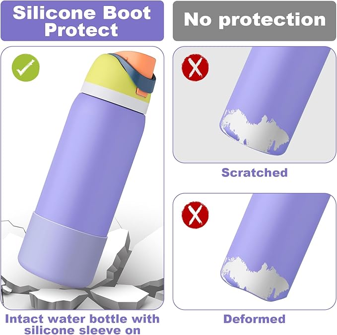 2PCS Silicone Water Bottle Boot for Owala 24oz 32oz 40oz, Anti-Slip Protective Sleeve Bottom Bumper Protector for FreeSip, Twist, and Flip Stainless Steel Water Bottles