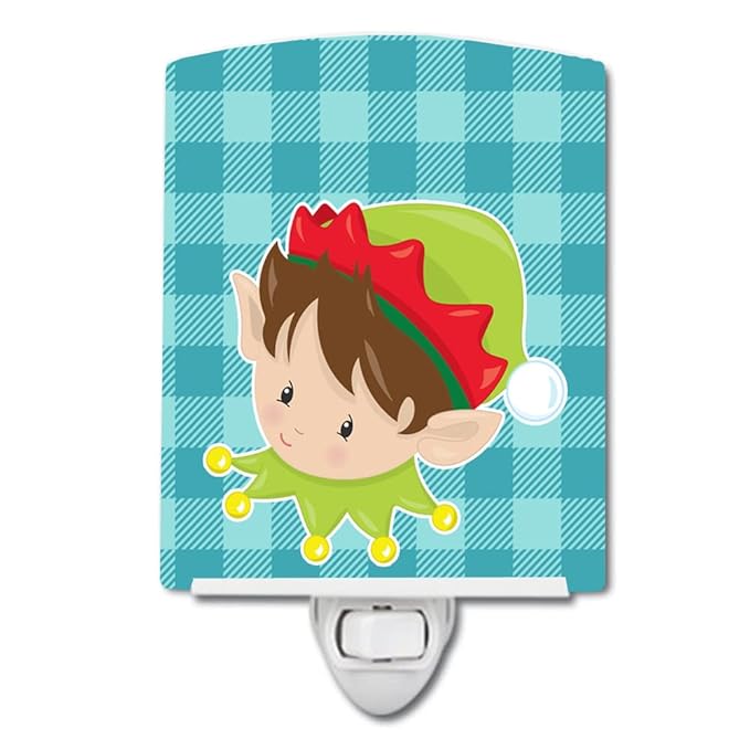 Caroline's Treasures BB8667CNL Christmas Brunette Boy Elf Ceramic Night Light Compact, UL-Certified, Ideal for Bedroom, Bathroom, Nursery, Hallway, Kitchen, 6x4x3, Multicolor