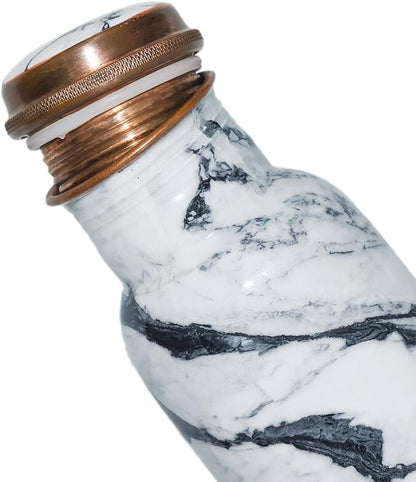 Copper Ayurveda Copper Water Bottle for Drinking – Travel Water Bottle for Gym, Yoga, Office, Hiking, Outdoor – with Lid (Yellw Pink floral) (White black marble)