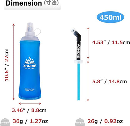 Azarxis TPU Soft Flask Running Collapsible Water Bottles BPA-Free Running Flask for Hydration Pack - Ideal for Running Hiking Cycling Climbing (450ml/15.22oz - 2 Pack with 2 Speed Straws)