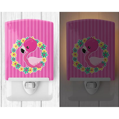 Caroline's Treasures BB8768CNL Flamingo Flower Wreath Ceramic Night Light Compact, UL-Certified, Ideal for Bedroom, Bathroom, Nursery, Hallway, Kitchen, 6x4x3, Multicolor