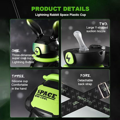 37 Oz Rabbit Water Bottle With Straw, Cool Lightning Space Rabbits Cup, Portable Outdoor Water Bottle, Suitable For Adults And Children Fitness Sports (Pink)