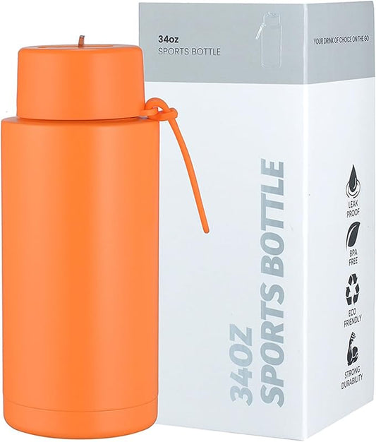 AGH 30oz Water Bottle - Double Wall Vacuum Insulated Stainless Steel Tumbler with Straw - Orange