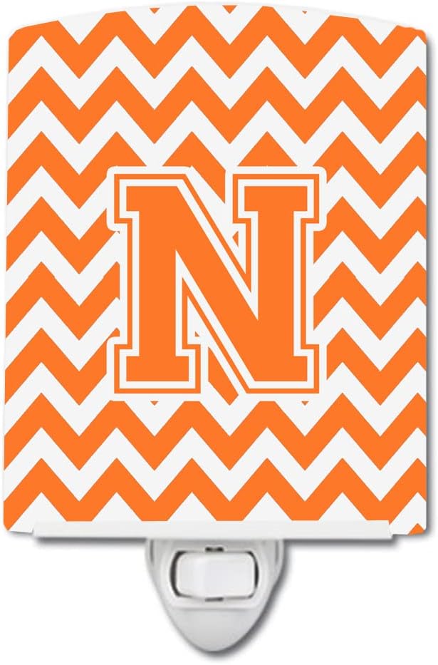 Caroline's Treasures CJ1046-NCNL Letter N Chevron Orange and White Ceramic Night Light Compact, UL-Certified, Ideal for Bedroom, Bathroom, Nursery, Hallway, Kitchen, 6x4x3, Multicolor
