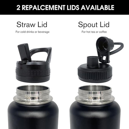 4pack 40 oz Insulated Water Bottle With Straw, Stainless Steel Sports Water Cup Flask with 2 Lids, Wide Mouth Travel Thermal Mug,Black
