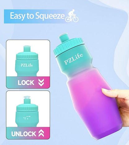 24oz Bike Squeeze Water Bottle, BPA Free Cycling Water Bottle,Leakproof, with Capacity Scale w/Pull Top Lid, Reusable Sport Water Bottle, for Bicycle, Gym,Running