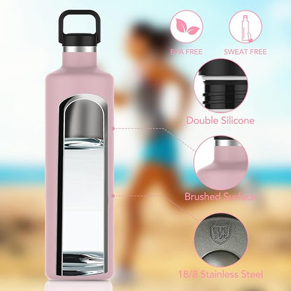 60oz Water Bottle with Carrier Bag, Large Insulated Water Bottle, Stainless Steel Water Bottles, Double Walled Insulated Thermo for Hot Drinks/Cold Drinks, Great for Gym, Hiking, Camping (Light Pink)