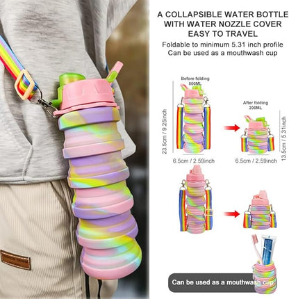 500ml Creative Silicone Folding Water Cup Outdoor Portable Water Bottle Cycling Sports Large Capacity Portable Water Bottle (dark blue)