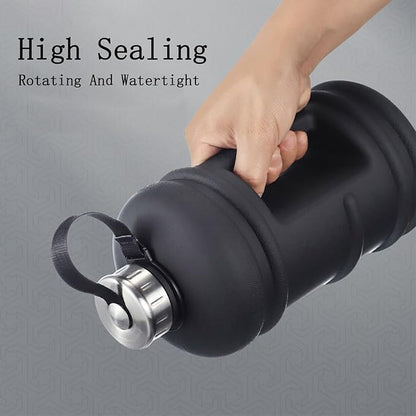 2.2L Half Gallon Water Bottle, 73 OZ Large Water Jug BPA Free PETG Plastic Reusable Drink Container with Handle, Wide Mouth Leak proof Big Sports Jug for Gym Fitness Hiking Outdoor (Black)