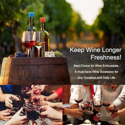 6 PCS Wine Stopper: Silicone Wine Stoppers for Wine Bottles, Reusable Wine Bottle Caps for Glass Bottles, Replaceable Wine Sealer for Keeping Wine/Champagne Fresh, Christmas Gift for Wine Lover