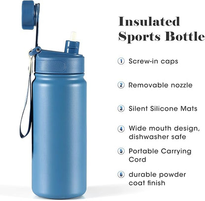 25 oz gym water bottle with straw, leak proof - men's/women's sports metal water bottle - double vacuum insulated stainless steel water bottle for gym, outdoors or traveling