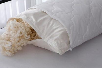 Slimline 100% Turkish Wool Pillow. Regulates temperature and provides anti-allergy comfort. Removable and washable cotton pillow cover. warm in winter and cool in summer. Medium firm- W 24 X L 17 in
