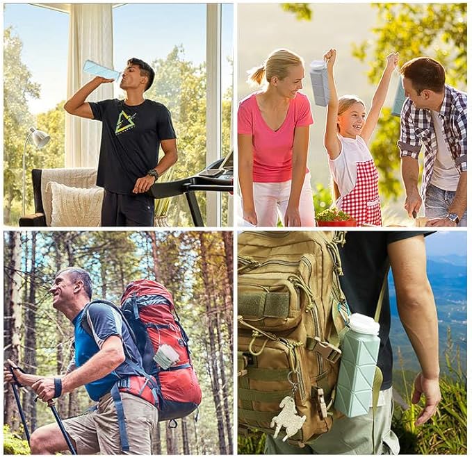 620ml Silicone Foldable Water Bottle with Straw Lid - Lightweight, Reusable, & Leakproof for Travel, Camping, Hiking, & Sports(GREY)