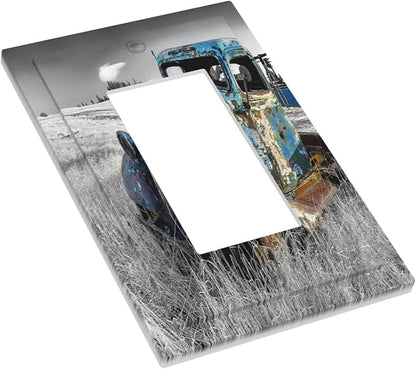 Vintage Country Old Blue Truck 1 Gang Rocker Light Switch Plate Rustic Automobile Single Decora Outlet Wall Plate Cover Faceplate Decorative Switchplate GFCI for Bathroom Bedroom Livingroom Decorate