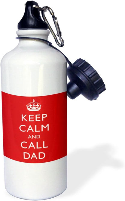 3dRose Keep calm and call dad. Red. -Sports Water Bottle, 21oz , 21 oz, Multicolor