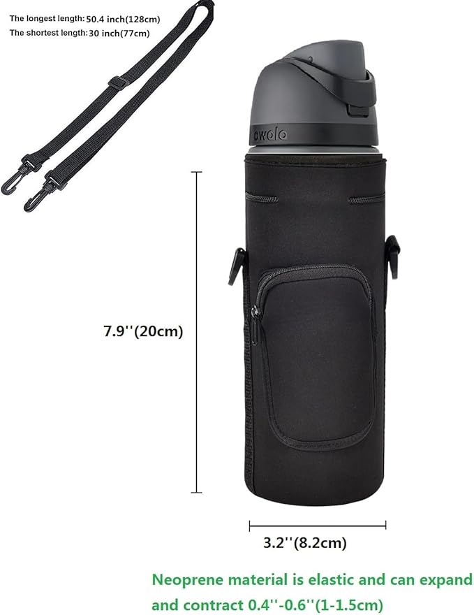 AF-WAN Neoprene Carrier Water Bottle Insulation Sleeve,Waterproof, Anti-Slip, Anti-Scratch Pouch with Shoulder Strap, fit for Owala Insulated Stainless Steel Water Bottle (Black, For 32 oz)