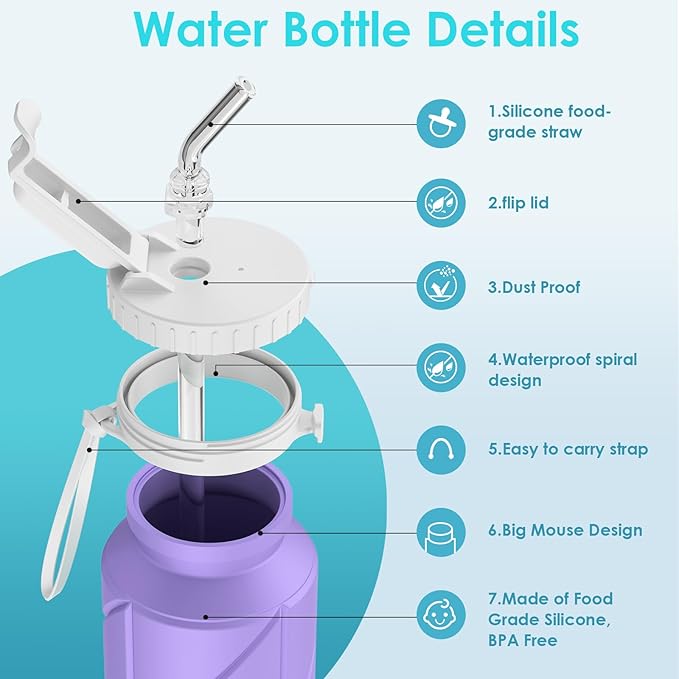 690ML Collapsible Water Bottles Reusable Leak Proof Silicone Water Bottle BPA Free Durable Foldable Sports Bottles & straw 23oz Lightweight Bottle for Gym Hiking Biking Camping Travel Bottle