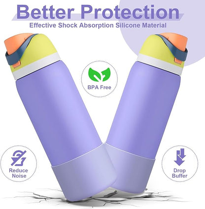 2PCS Silicone Water Bottle Boot for Owala 24oz 32oz 40oz, Anti-Slip Protective Sleeve Bottom Bumper Protector for FreeSip, Twist, and Flip Stainless Steel Water Bottles