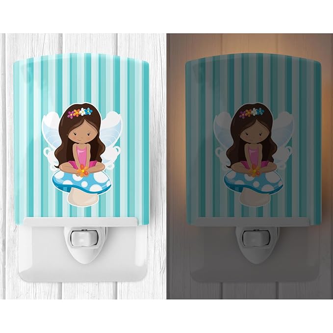 Caroline's Treasures BB6905CNL Fairy on Mushroom Ceramic Night Light Compact, UL-Certified, Ideal for Bedroom, Bathroom, Nursery, Hallway, Kitchen, 6x4x3, Multicolor