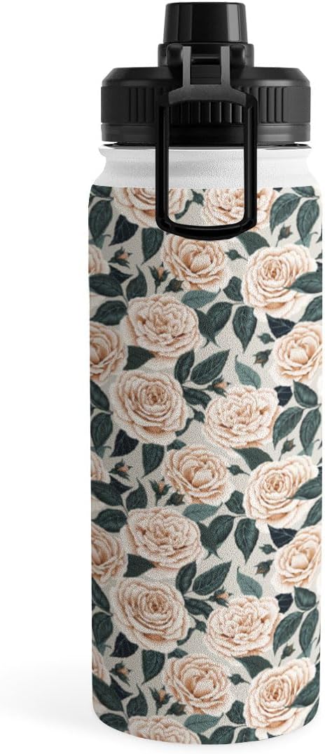 Deny Designs Water Bottle, Sport Lid 18 oz, Avenie A Realm of Roses White