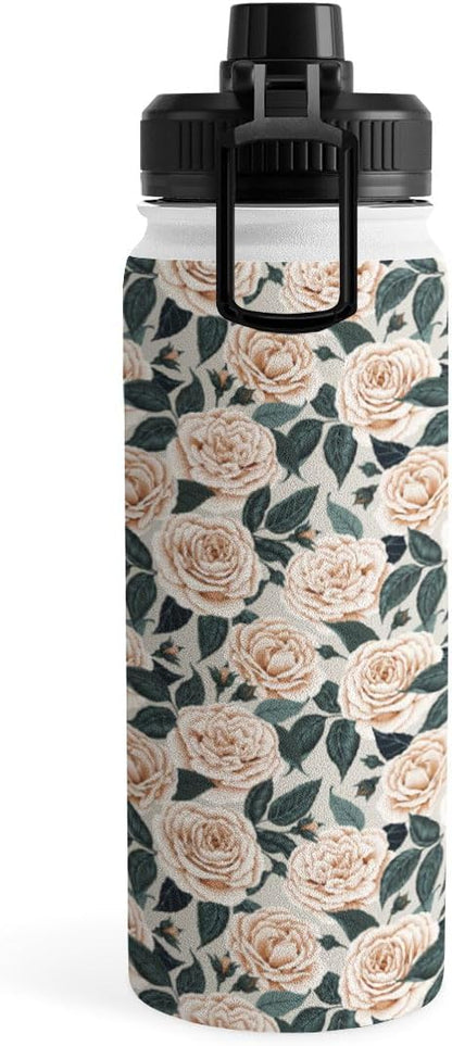 Deny Designs Water Bottle, Sport Lid 18 oz, Avenie A Realm of Roses White