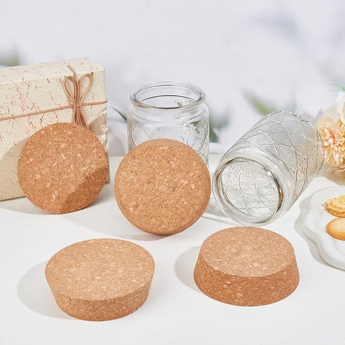 OLYCRAFT 4 Pcs Large Cork Stoppers Tapered Cork Plugs Wood Corks Lids Bottle Lids Cork Stoppers 3.7~4.3 inch Wine Bottle Stoppers Wood Jar Cork for Kitchen Wedding Favor Canning - 3.2cm Thick