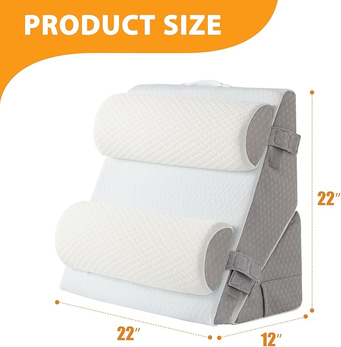 4PCS Orthopedic Bed Wedge Pillow Set for Sleeping, Wedge Pillow for Back Pain Relief, 10-in-1 Adjustable Bed Wedge Pillow Post Surgery, Triangle Pillow for Acid Reflux Snoring Gerd, White/Grey