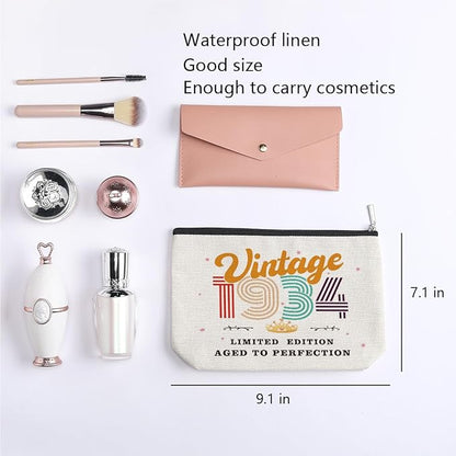90th Birthday Gifts for Women, 1934 Vintage Makeup Bag, Best 90 Year Old Birthday Gift Ideas for Mom, Bonus Mom, Grandma, Nana, Gigi, Funny Anniversary Ideas for Her