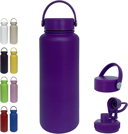 40oz Insulated Water Bottle ，Stainless Steel Sports Water Cup Flask with 2 Lids, Wide Mouth Travel Thermal Mug,Outdoor Sports Bottle（Purple）