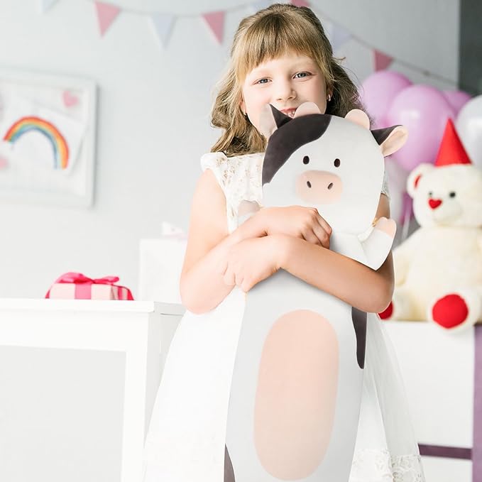 36 inch Milk Cow Stuffed Animal, Soft Long Cuddle Squishy Pillow, Cute Cow Print Body Pillow Plushies Toy Gift for Kids, Boys Birthday,Valentine,Easter