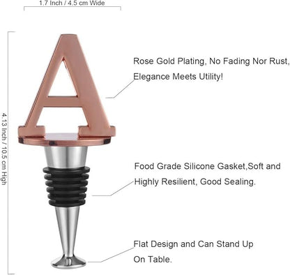 Miicol Wine Bottle Stopper, Prosecco Stopper, Rose Gold Wine Stopper, Personalised Champagne Stopper, Initial Wine Stopper, Funny Prosecco Gift, Wine Lovers Gift, Kitchen Decor, Letter A