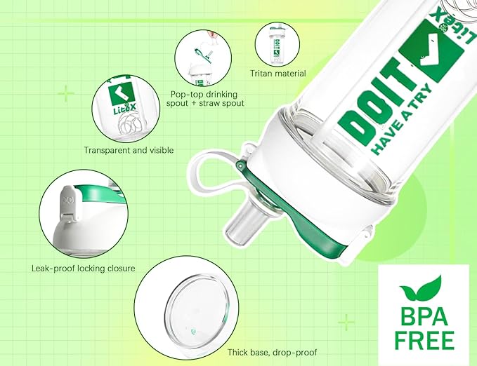 Litex Shaker Bottles for Protein Shakes, 26oz Blender Shaker Bottle for Pre-Workout,Shaker Cups with Straw, BPA-free Tritan Mixer Bottles for Protein Powder,with Cup Brush and Instructions (White)