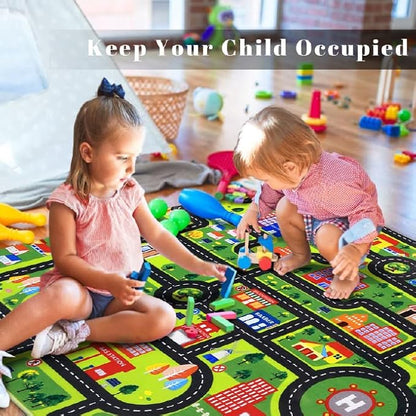 Kids Playmat Car Rug Educational Car Rugs Large City Life Play Mat for Bedroom Play Room Game Area Non Slip Kids Foam Rug Playtime Activity Mat for Toddler Baby Boys and Girls 5 x 7