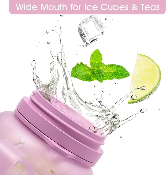 40 OZ Motivational Water Bottle with Straw and Paracord Handle 1.2L Silicone Sports Water Bottle with Time Marker(Purple)