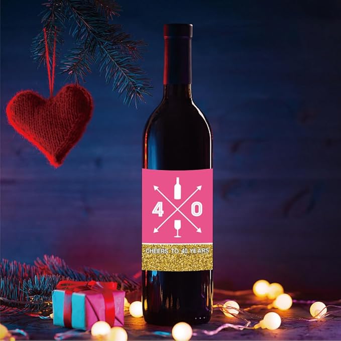 40th Birthday Wine Bottle Labels, Black and gold pink,Birthday party supplies,Funny Birthday gifts for women, Set of 6