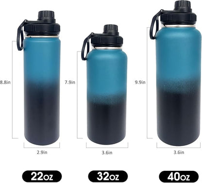 4pack 22 oz Insulated Water Bottle With Straw, Stainless Steel Sports Water Cup Flask with 2 Lids, Wide Mouth Travel Thermal Mug,Navy Black