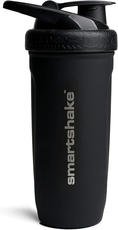 Smartshake Reforce Stainless Steel Protein Shaker Bottle 900 ml | 30 oz - Leakproof Screw-on Lid - BPA Free – Unisex - Black