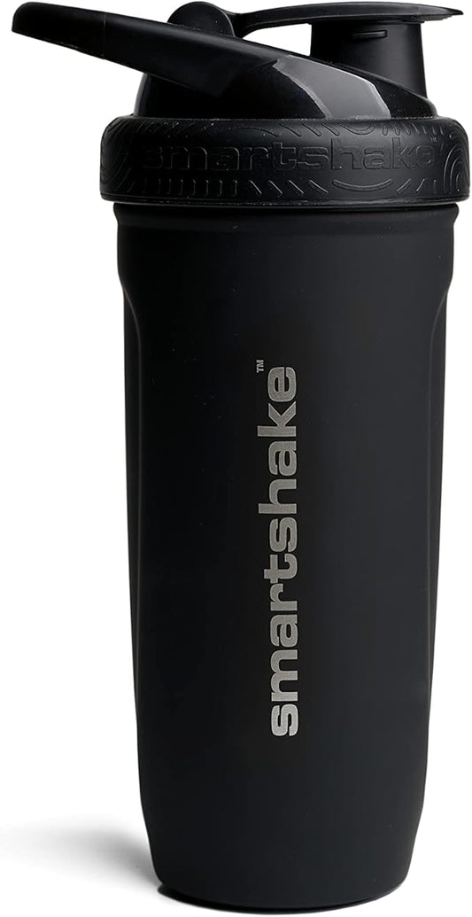 Smartshake Reforce Stainless Steel Protein Shaker Bottle 900 ml | 30 oz - Leakproof Screw-on Lid - BPA Free – Unisex - Black