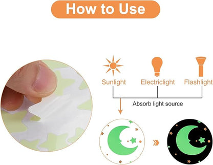 uxcell Glow in The Dark Dot Stickers, Glow Dot Wall Decals, Glowing Dot Decal Decoration for Ceiling and Wall, 522 Dots in 3 Sizes