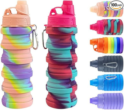 Collapsible Water Bottles 2 pack Travel Water Bottle Portable Hiking Water Bottle with Leak proof 500ML Reusable BPA Free Silicone Water Bottles. (Pink+Rose Red)