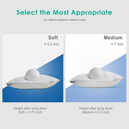 APSMILE Deep Sleep Standard Size Feather Pillows, Hotel Collection AirF™ Goose Down Pillow Inserts with Organic Cotton Cover, Medium Bed Pillows for Sleeping (White, 20"x26")
