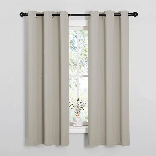 NICETOWN Kitchen Curtains, Short Curtains for Bedroom Windows, Thermal Insulated Room Darkening Curtain Panels for Girls Room, Cafe (Natural, 34" W by 63" L, 1 Pair)