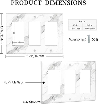 Marble Grey Wall Plate Decorative Light Switch Cover 3-Gang Triple Rocker Faceplate for Bathroom Farmhouse Bedroom Kitchen White