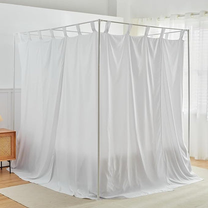 AIKASY White Canopy Bed Curtains with Top Ties and Tie Backs for Bedroom Decoration - Queen Size Bed Curtains with Windproof and Lightproof Features