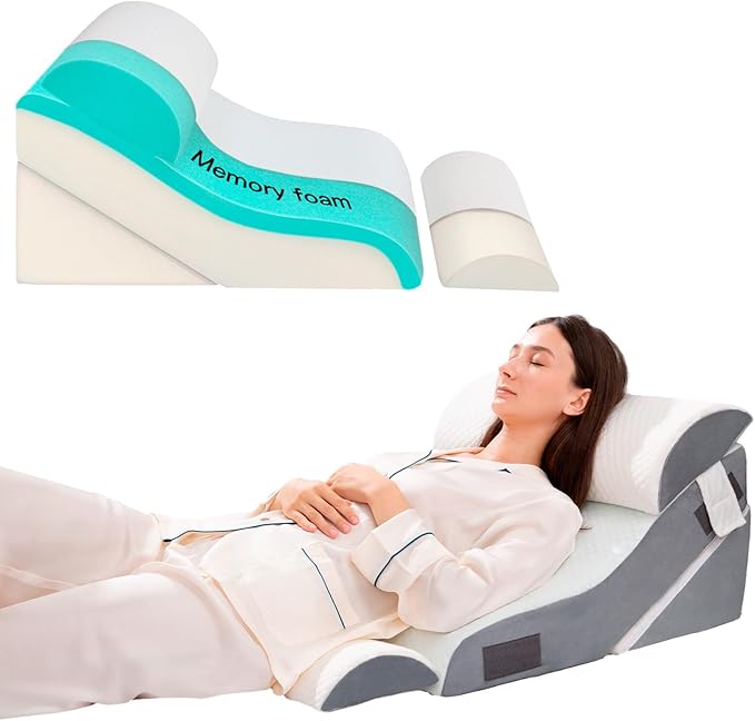 4PCS Bed Wedge Pillow for Sleeping or Back Pain Relief, Post Surgery Memory Foam Orthopedic Wedge Pillows for Back, Leg and Knee Support, Adjustable Bed Pillow